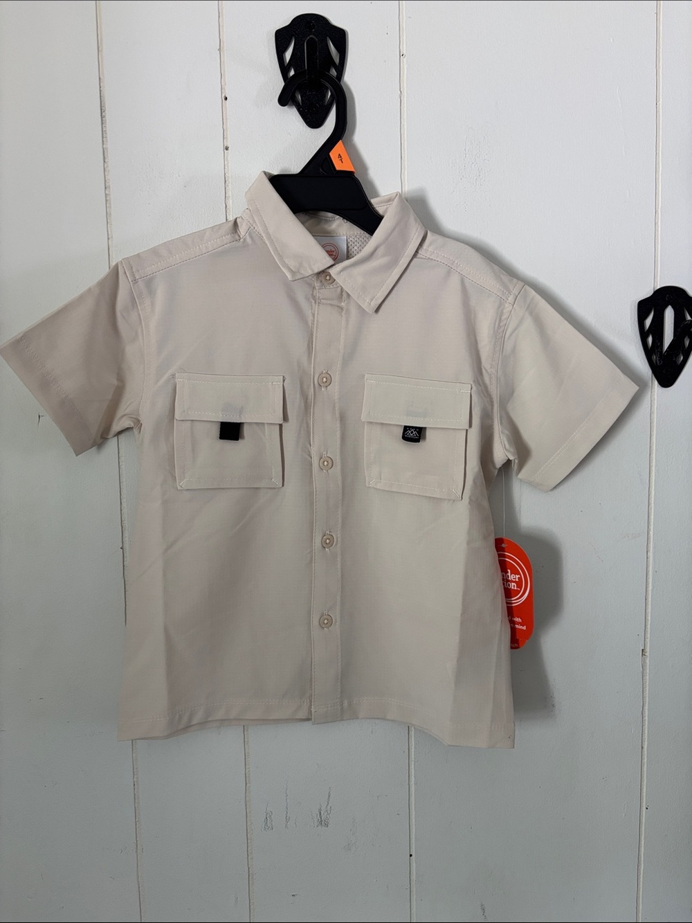 385 - wonder nation Cream Short Sleeve Button-Up Shirt - NEW